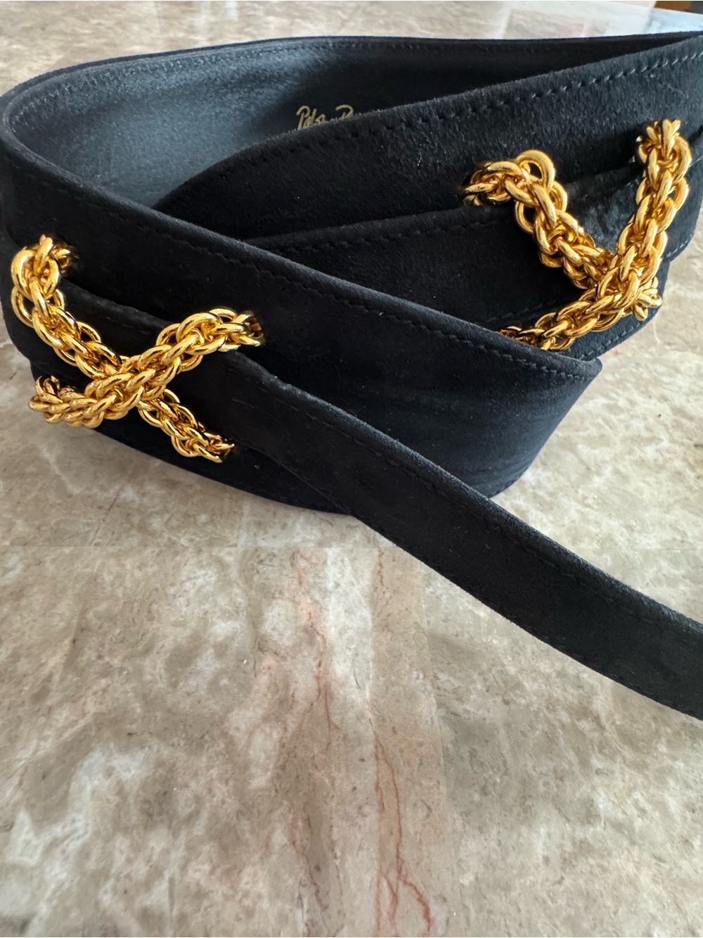 Paloma Picasso pristine Black Suede leather Belt iconic Gold-tone X deadstock